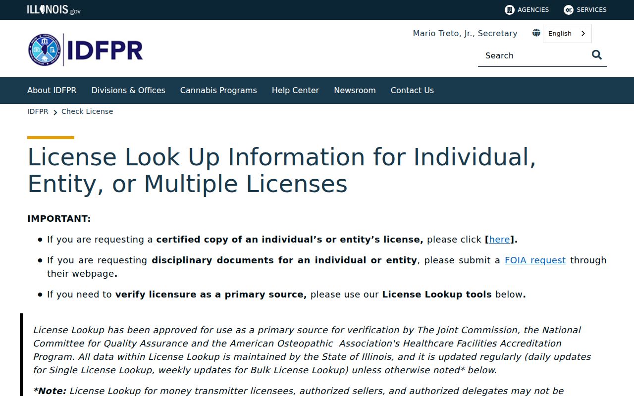 Elmwood Park resident lookup on the Illinois professional license search